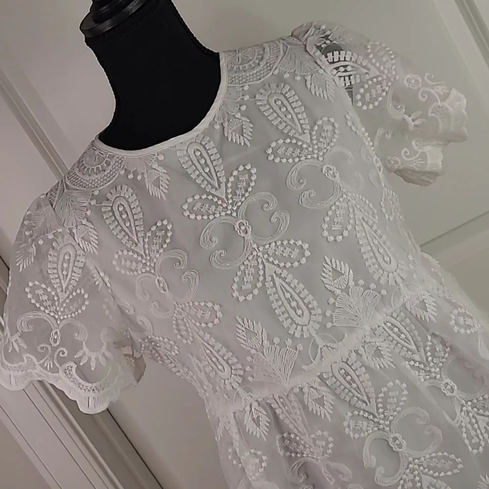 SHEIN  sz S embroidered sheer dress with full lining